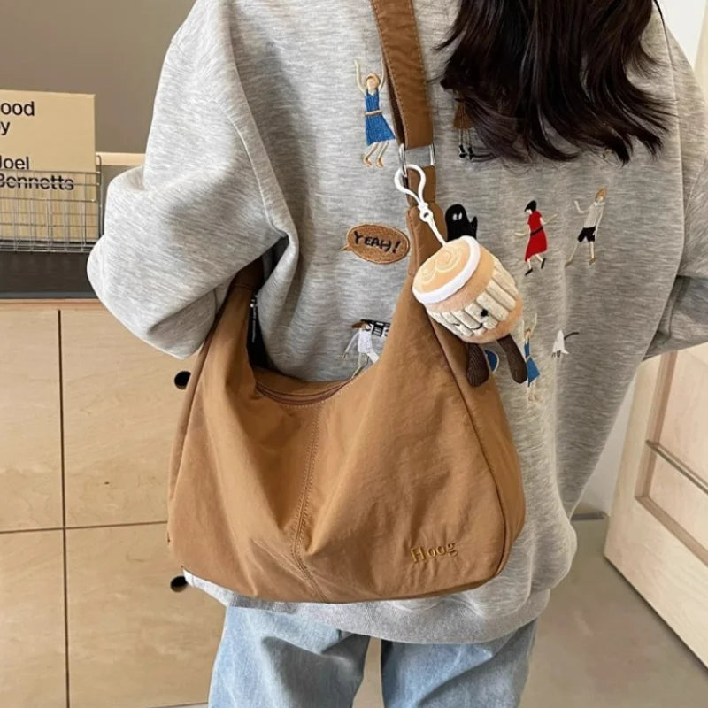 Women Japan Style Hobo Crossbody Bag Large Capacity Ins Style Versatile Embroidery Shoulder Bag Waterproof Commuter Bag