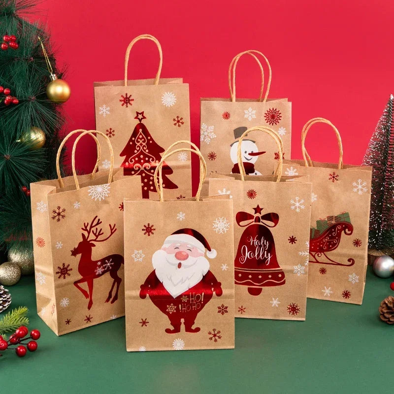 Christmas Kraft Paper Gift Bag Cartoon Santa Claus Snowman Candy Bags Packaging Pouches Party Home Decoration Supplies Wholesale