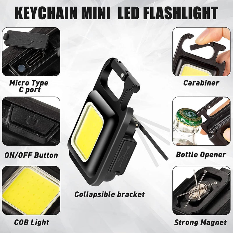 Super Bright 1500LM Work Light COB 500mah LED Flashlight Pocket Keychain USB Rechargeable Waterproof For Outdoor Camping