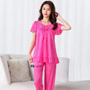 Women Home Clothes Big Nightshirt Shorts Summer Satin Silk Trousers Suit Women Middle-aged Lace Large 5XL Pajamas Bedroom Set
