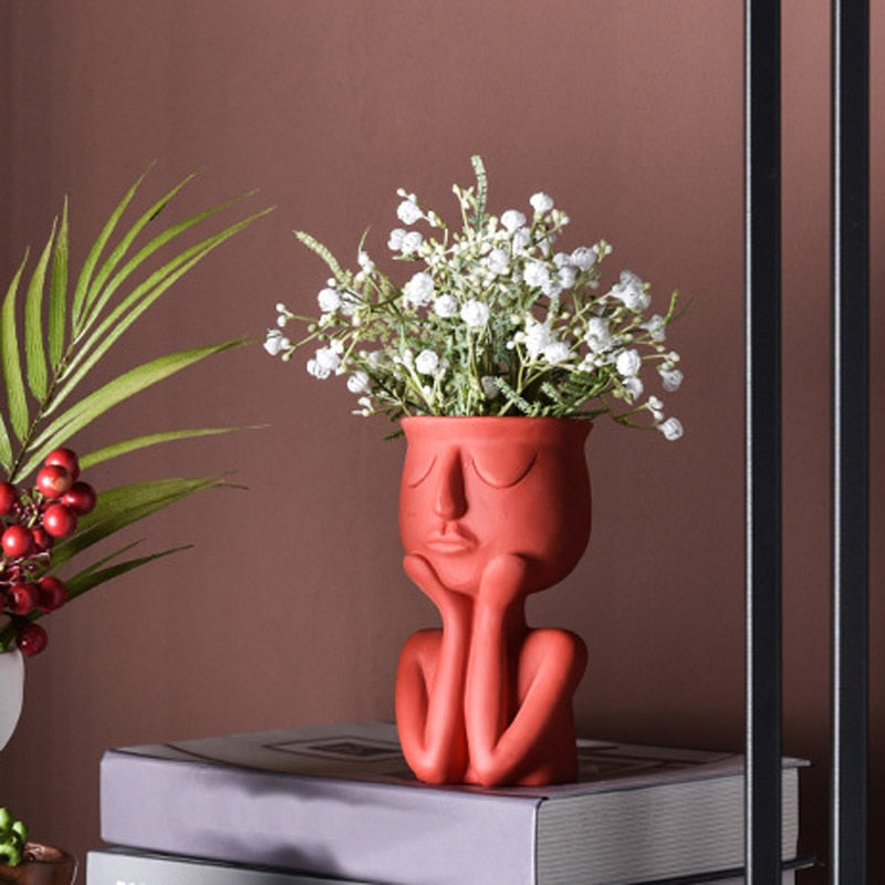 Human Face Resin Flower Pot  Resin Succulents Plant Pot Abstract Flower Pot Desktop Vase Landscape Character Portrait Home Decor