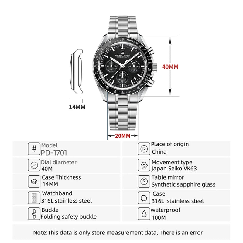 PAGANI DESIGN 2024 New V5 Moon Mens Watches Quartz Watch For Men Chronograph Sapphire Mirror Waterproof Clock Gift Reloj Hombre