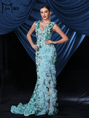 Missord New Blue Church Dress V Neck Sequin Split Evening Gown Wedding Birthday Party Ground Length Formal Occasion Dresses