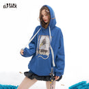 ELFSACK 2025 Winter Neuheiten Y2K Lässiger Lockerer Preppy Animal Grafik-Buchstaben Grafik-Spitze Kordelzug Unifarbener Kapuzenpullover F