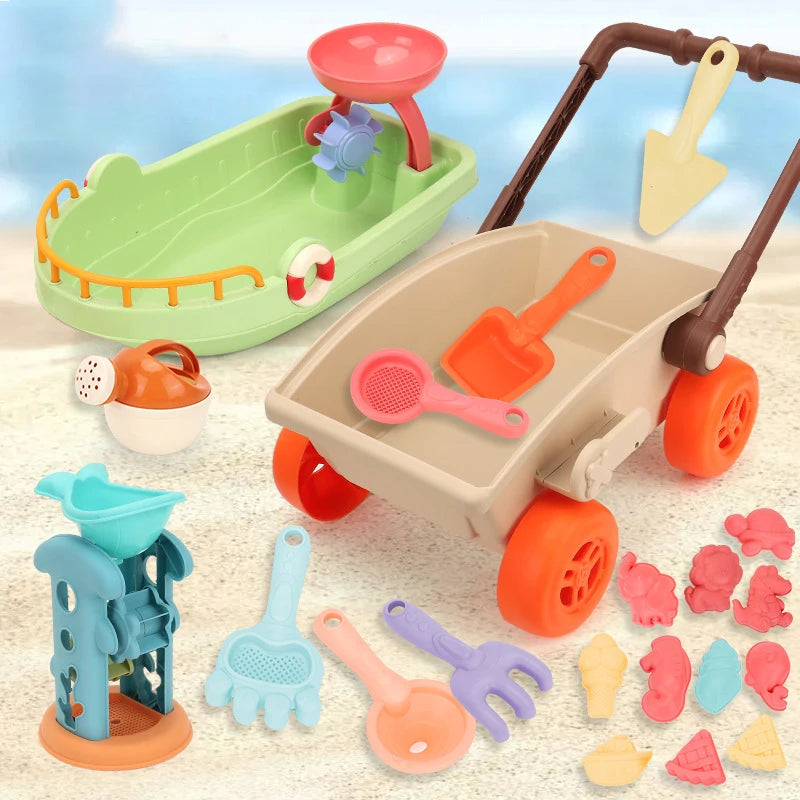 Kids Trolley Sand Play Beach Toy Sandbox Shovel Animal Molds Beach Accessories Toys Summer Outdoor Seaside Play Sand Water Game