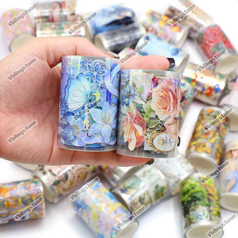 Wisteria Flower PET Tape Butterfly Decorative Tapes Sticker for Diary Scrapbooking Materials Cards Making Washi Tapes