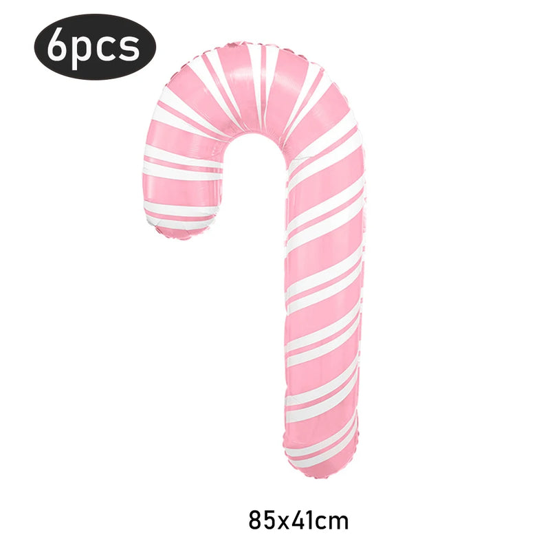 6Pcs Christmas Candy Cane Foil Balloons Round Windmill Lollipops Candy Helium Foil Balloons for Xmas Wedding Birthday Decoration