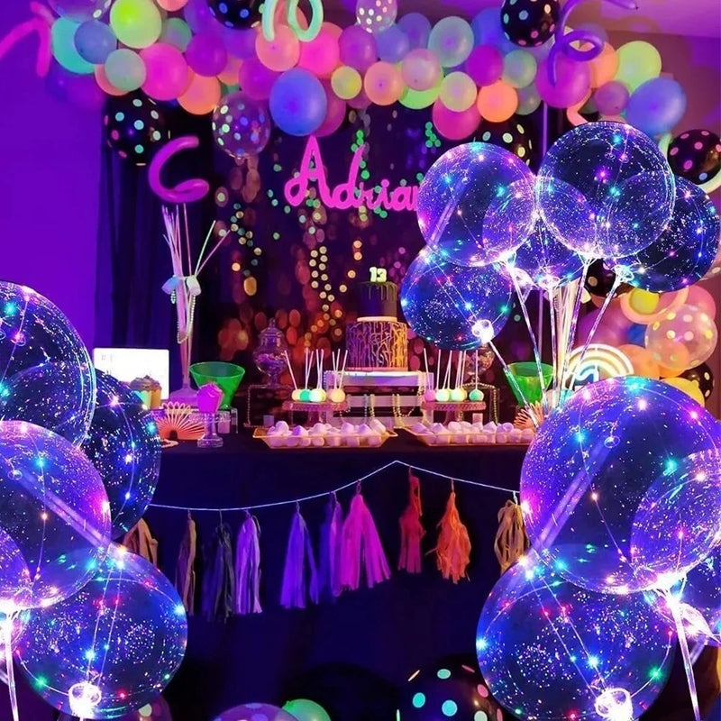 10Pcs LED Light Up Balloons Glow In The Dark Helium Clear Bubble Balloons with String Lights Valentines Birthday Party Decor