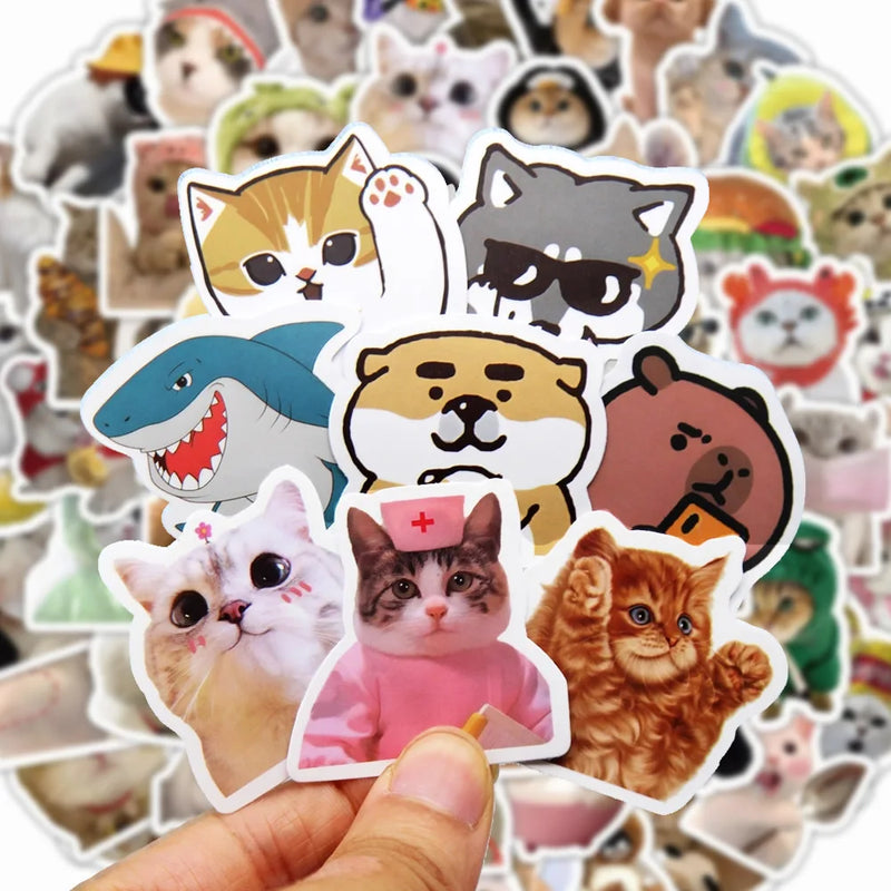 16 Style Funny Dog Cat Animal Meme Waterproof Graffiti Sticker Aesthetic Decorative Luggage Laptop Phone Scrapbook Kids Stickers