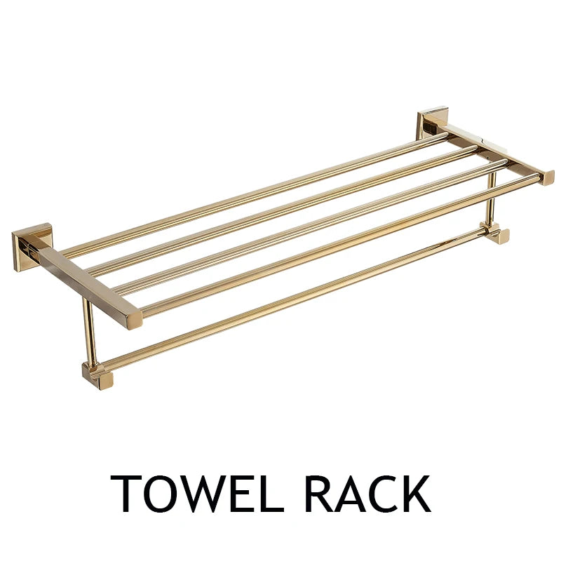 Luxury Golden Bathroom Brass Hardware Towel Rack Paper holder Toilet Brush Holder Towel Holder hook Row hook Activity bar