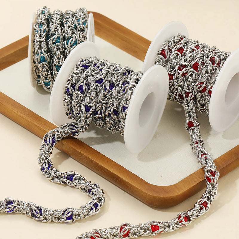 1 Meter 10mm Width Stainless Steel Chunky Knot Silicone Beads Chains for DIY Hip Hop Necklaces Jewelry Making Findings  Supplies