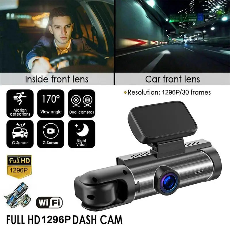 Car WIFI Driving Recorder Camera Auto 2 Channel Dashs Cam Front Inside 1080P Dual Lens Parking Monitoring G-Sensor HD Dashcam