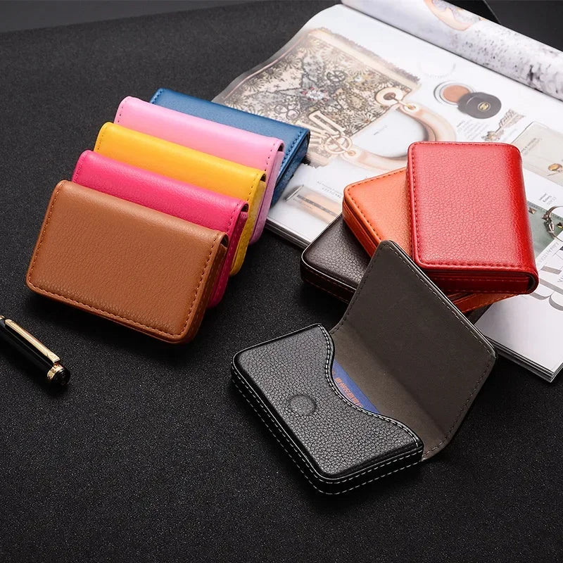 Multicolor High-Grade PU Leather+stainless Steel Metal Card Box Magnetic Business Card Holder Men/Women Credit  Bank Card Case