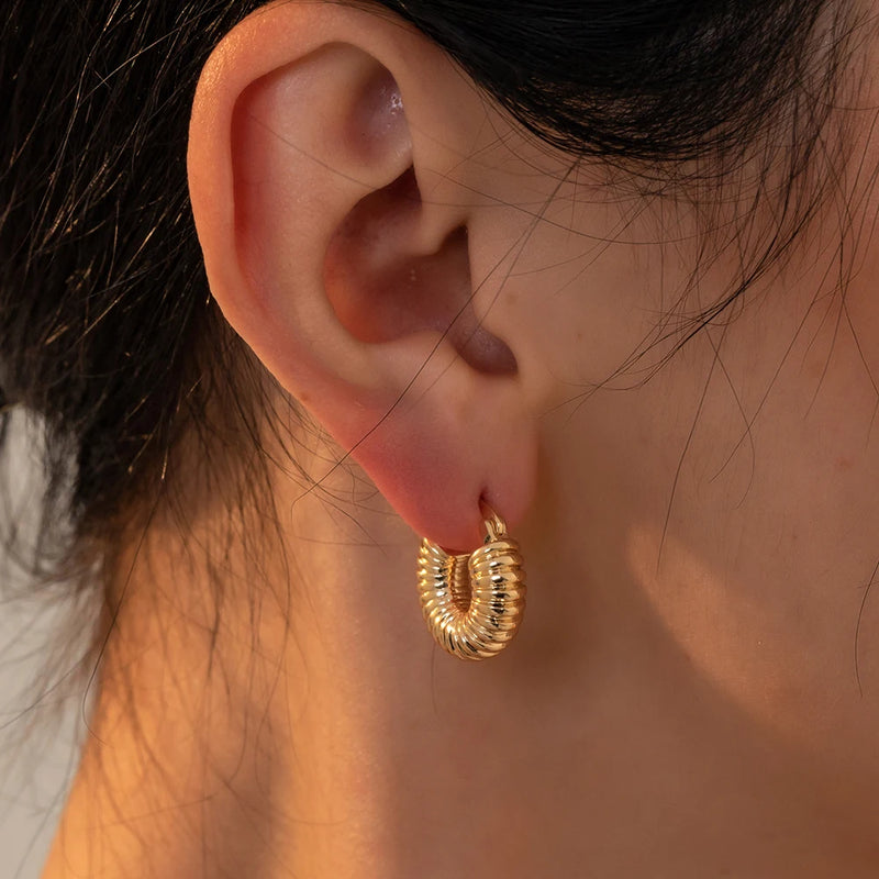 Punk Gold plated Chunky Irregular Hammered Hoop Earrings for Women Minimalist Geometric Twisted Polished Ear Ring Huggie Hoops