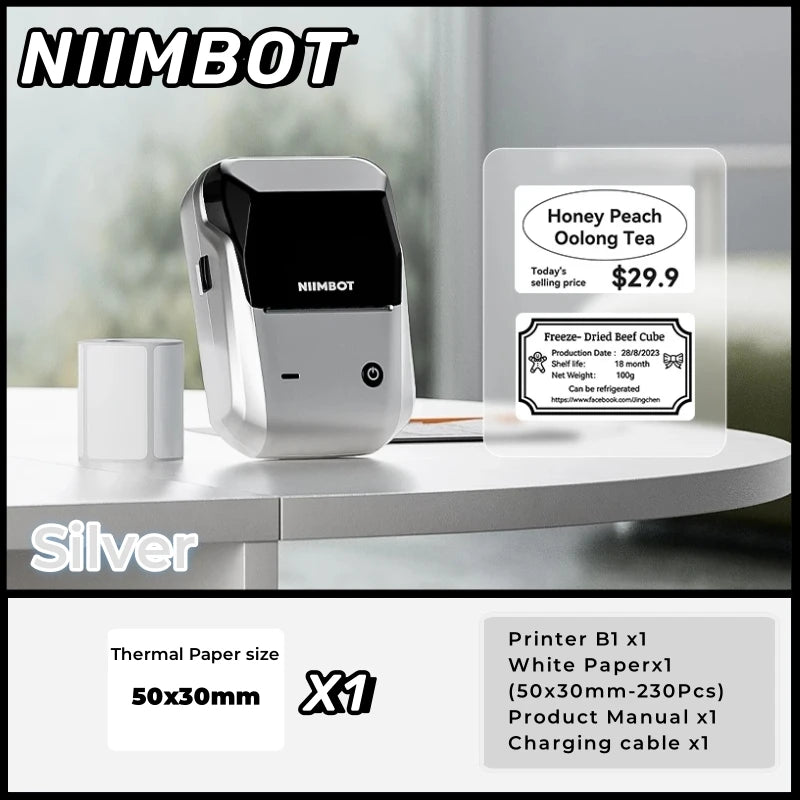 Niimbot B1 English Label Printer Portable Handheld Thermal Printer Mini Barcode QR Code Sticker Paper Color Rolls Maker Cable