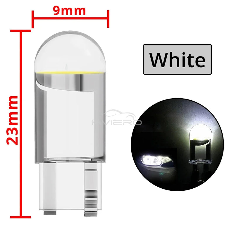2Pcs Auto Light T10 LED Glass Housing Cob Car BulbAmbient Lighting Reversing Brake Wedge License Plate Lamp Dome Multiple Colors