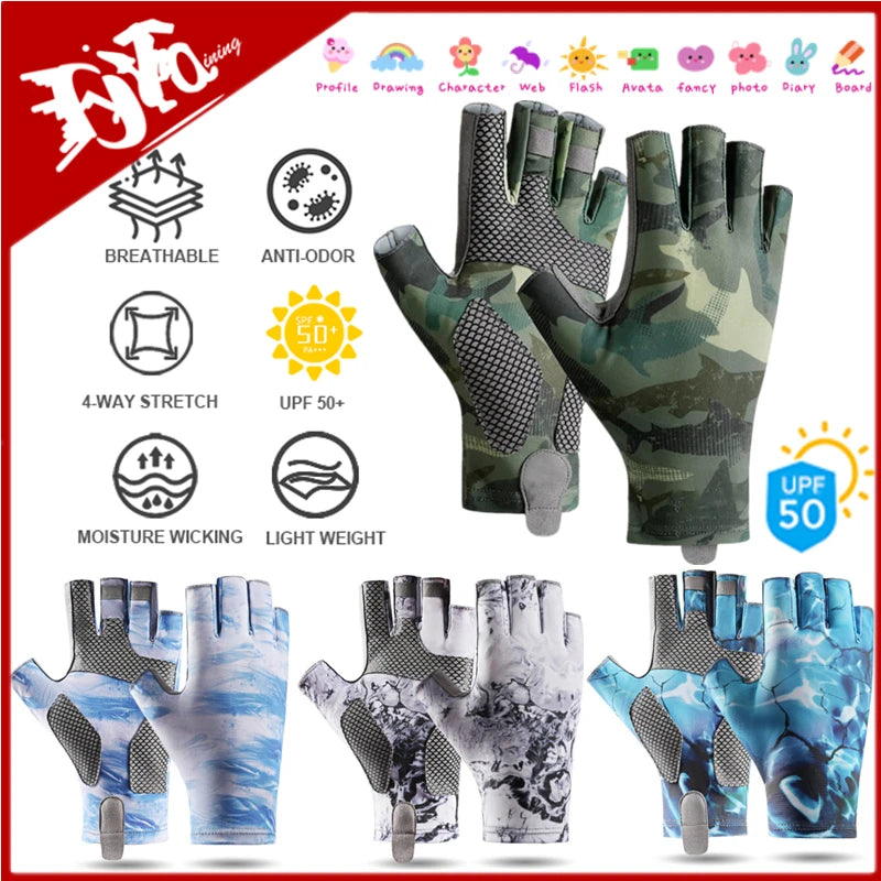 New UPF 50+ Fishing Gloves- Fingerless Sun Protection Fishing Gloves- Cycling Sun Gloves for Women Men Outdoor Activities Summer