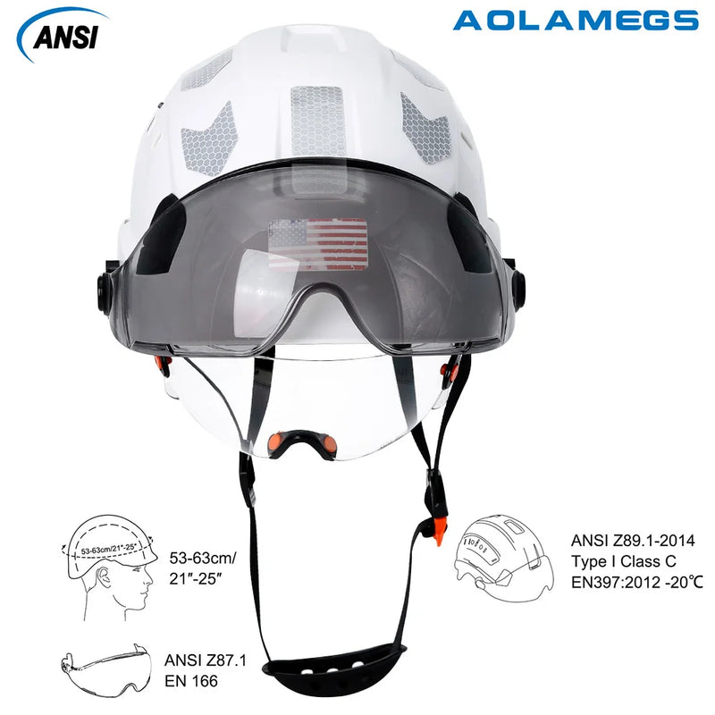 Construction Safety Helmet with Visor Built In Goggles Reflective Stickers ABS Hard Hat ANSI Industrial Work CE Engineer Cap