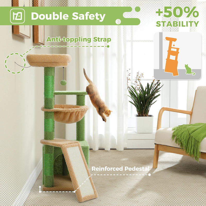 Cat Tree for Indoor Cats, Small Cat Tower with Large Cat Condo, Cat Scratching Posts, Cozy Cat Hammock and Cat Scratching Ladder