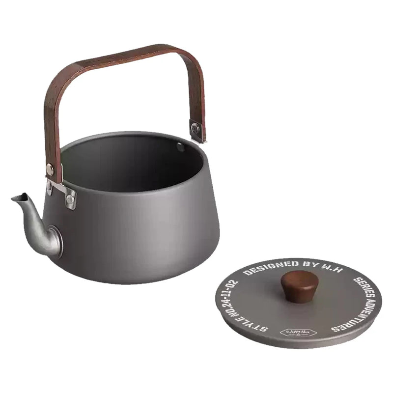 1.1L Camping Water Kettle with Wooden Handle Outdoor Portable Teapot Lightweight Coffee Pot Tourist Tableware