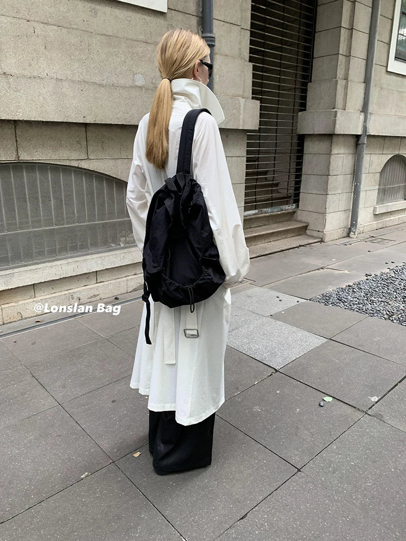 Nylon Flap Ruched Backpack for Women Aesthetic Pleated Commuter Travel Shopping Female Backpack Casual School Girl Bag