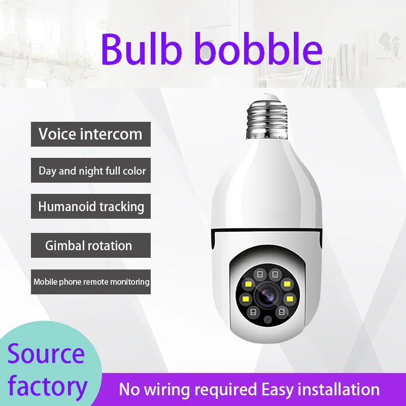 Wifi Bulb E27 Surveillance Camera Full Color Night Vision 360° Rotating  Automatic Human Tracking Two-way Talk Smart Home