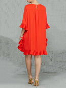 Yeezzi Female Falbala Elegant Party Evening Dress 2024 Spring Summer Half Sleeves Solid Color Casual Red Midi Dresses For Women