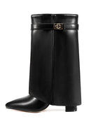 Ladies' Autumn and Winter New Pointed Knee High Women's Boots, Thick High-heeled Long Pants Boots, Fashionable Mid Rise Boots