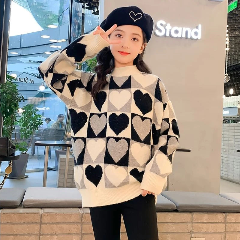 Girls Sweater Thickened 2024 Autumn/Winter New Children's Fashion Knitted Top Christmas Winter Clothes for Girls 7 8 10 12 Years