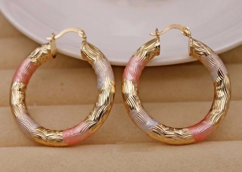 Trendy Gold Colors Hoop Earrings for Women Filled - Crude Tube Swirl Multilayer Circle 3-Color Wedding Earring Jewelry