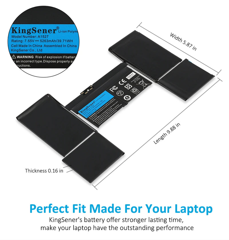 KingSener A1527 A1705 Laptop Battery for APPLE Macbook pro 12" A1534 2015 2016 2017 year  MF855 MJY32CH/A MK4M2 EMC2746 EMC2991