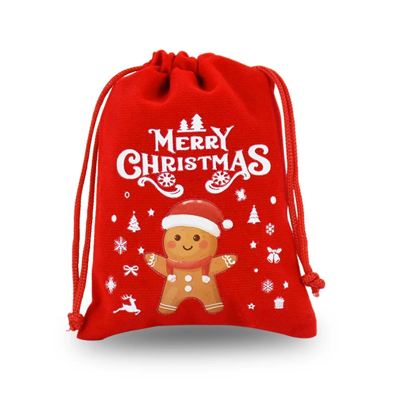 5pcs Red Christmas Velvet Bags Advent Calendar Drawstring Pouch Candy Snack Gift Bag Xmas Jewelry Packing Storage Bags New Year