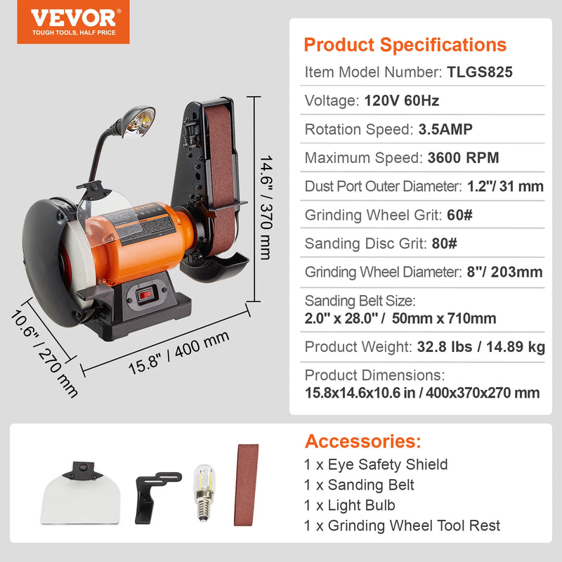 SucceBuy Belt Disc Sander Combo with 5A/4.3A/2.5A Induction Motor Sand