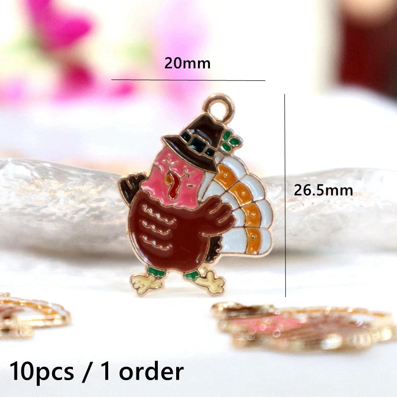 10pcs Cute Thanksgiving Turkey Food Metal Pendant Cartoon Alloy Charms DIY Necklace Bracelet Earrings Jewelry Keychain Accessory