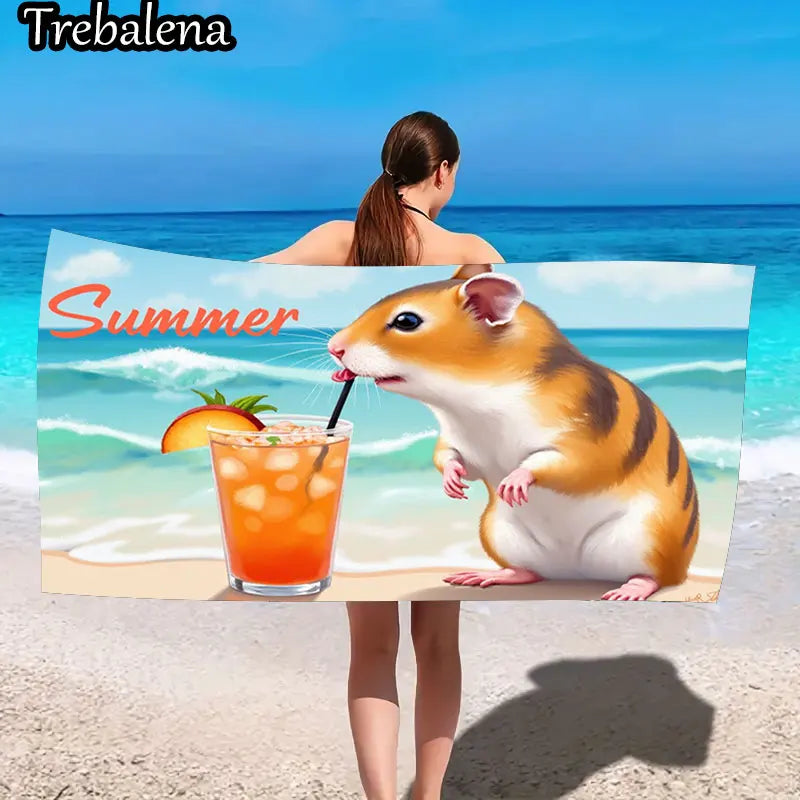 30*60inch Ultra-Soft Beach Towel with Summer Beach Fun Hamster Cocktail Towel
