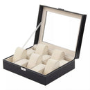 10 Grids Watch Box Luxury PU Leather Display Case Organizer Top Glass Jewelry Collection Storage Holder Box Black