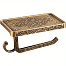Antique Brass Toilet Paper Holder with Shelf, Aluminum Wall Mount Toilet Tissue Holder with Cell Phone Storage and Hook