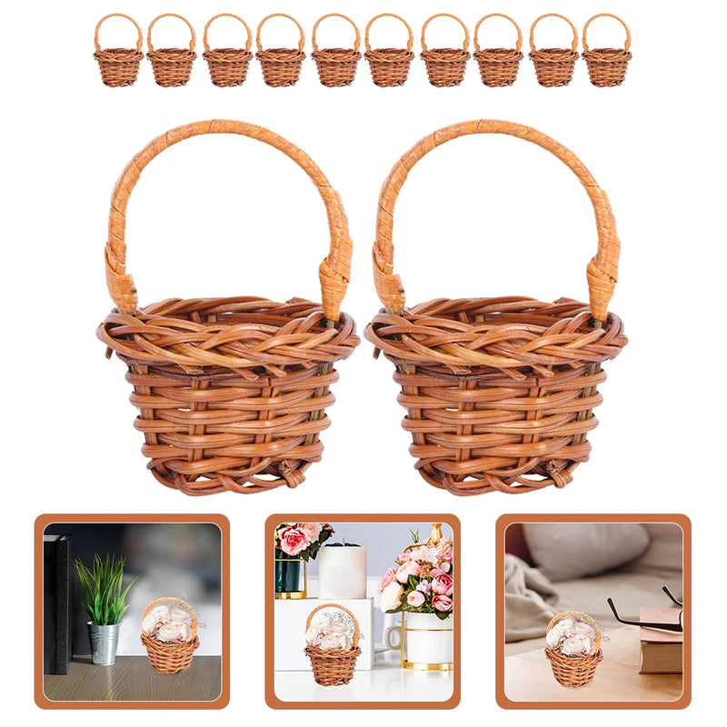 Hanabass Mini Woven Basket Miniature Flower Basket Dollhouse Miniature Flower Basket Small Easter Candy Gift Basket Party Favors