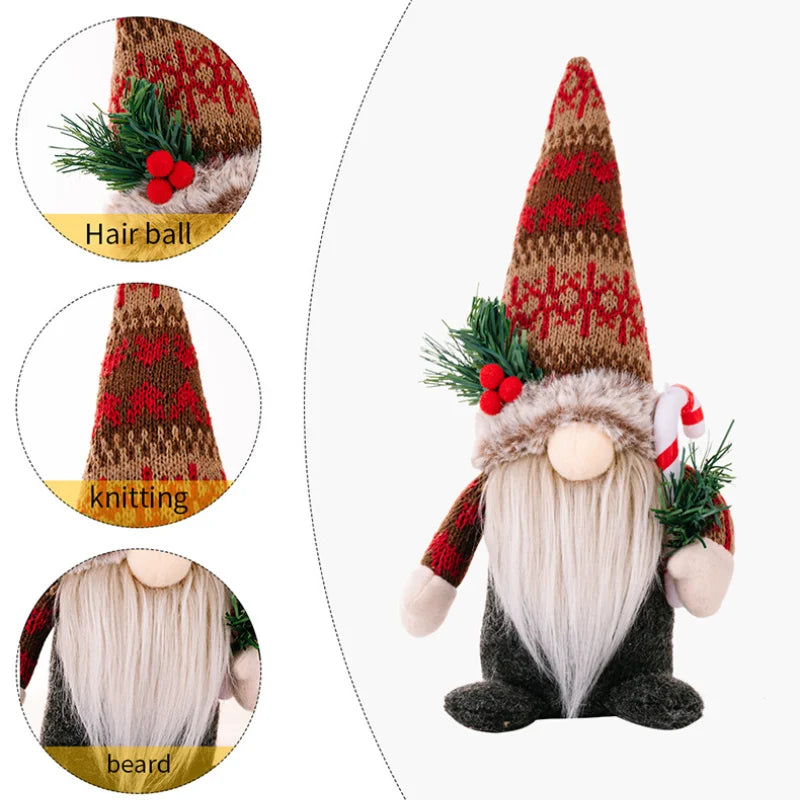 Christmas Creative Plush Gnome Knitted Hat Holds Pine Branch Rudolph Doll Male Female Style New Xmas Faceless Oldman Decorations