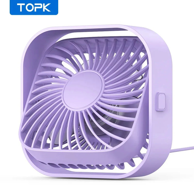 TOPK USB Desk Fan,Strong Airflow &Quiet Operation,Three-Speed Wind Small Fan,360° Rotatable Head for Home Office Table & Deskto