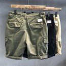 Schweres gewaschenes Material Army Green Multi-Pocket Latzhose Herren Loose Straight Casual Shorts Outdoor Trekking Arbeitskleidung