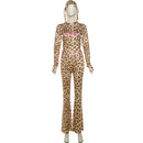 VEITCHE Women's Summer Outfit Casual Leopard Print Long Pant Suit Slim Hoodie Zipper Top High Waist Trousers Set Street Style
