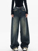 Wide Leg Jeans Women Elegant Casual Korean Fashion Style High Waist Daily Retro Washed Vintage Streeetwear Chic All-match Basic