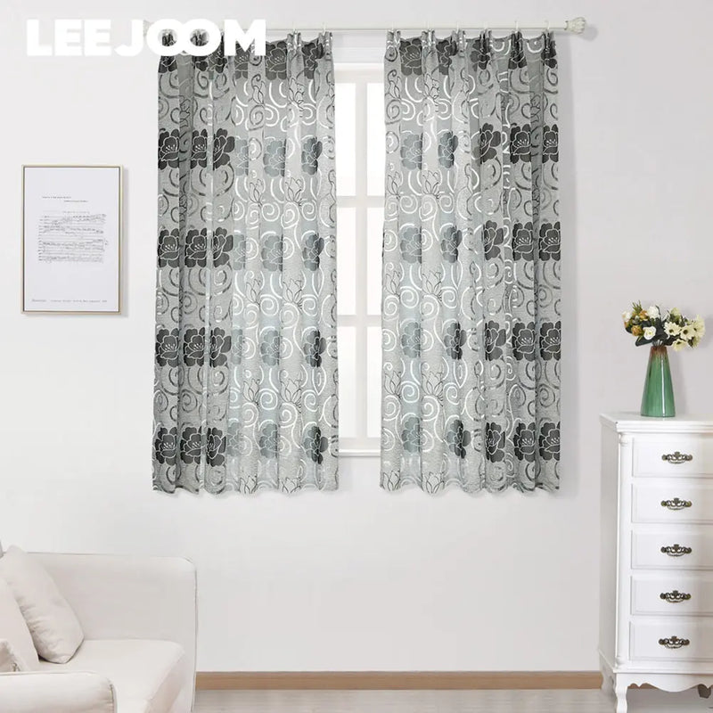 LEEJOOM Floral Flower European Style Jacquard Tulle Curtains for Living Room Bedroom Balcony Door Curtain Panel