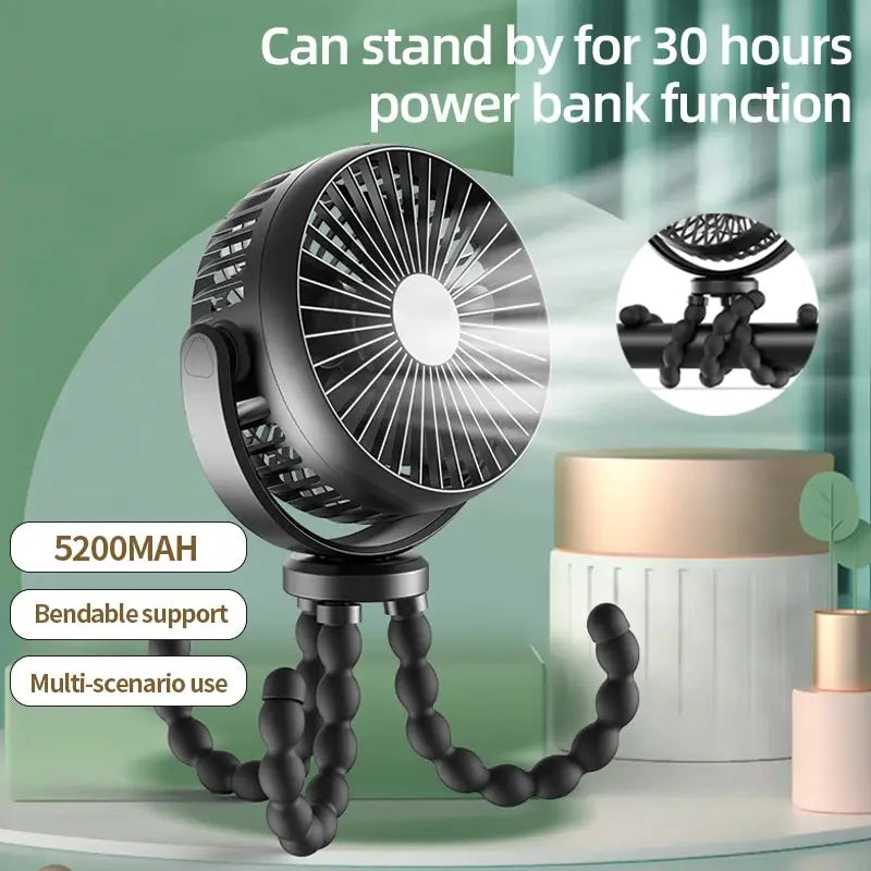 5200mAh USB Desktop Folding Fan,Outdoor Baby Stroller Handheld Fan, Summer Mute Small Multifunctional Octopus Mini Fan