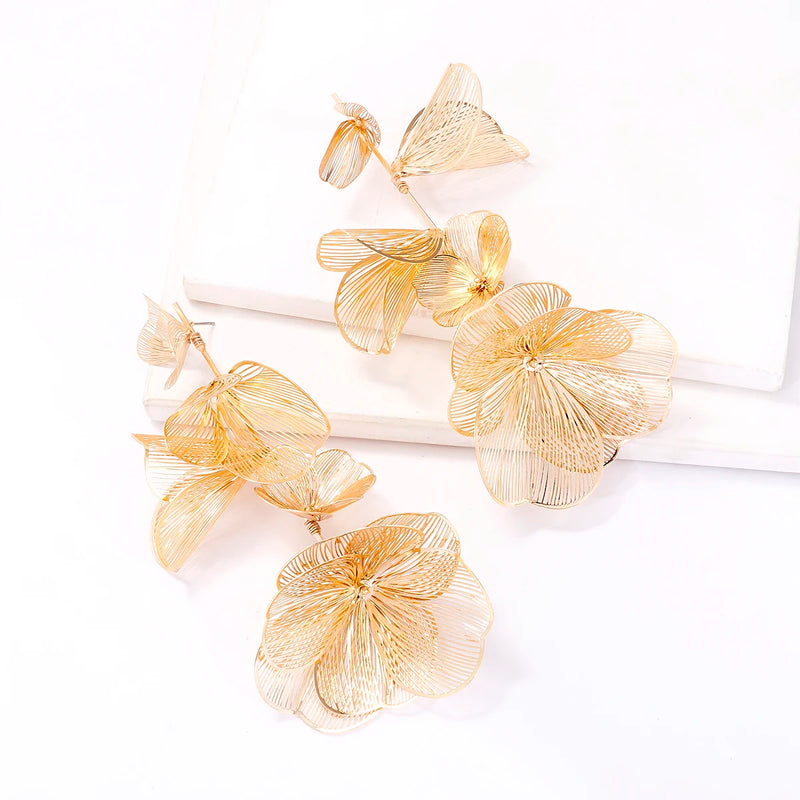 2024 New ZAA Earrings Long Metal Flower Dangle Drop Earrings for Women Vintage Golden Personality Jewelry Pendientes Wholesale