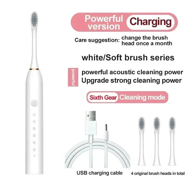 Xiaomi Six Speed Mode Electric Ultrasonic Toothbrush Home Soft Hair Waterproof USB Charge Tooth Cleaner Automatic Couple Set New