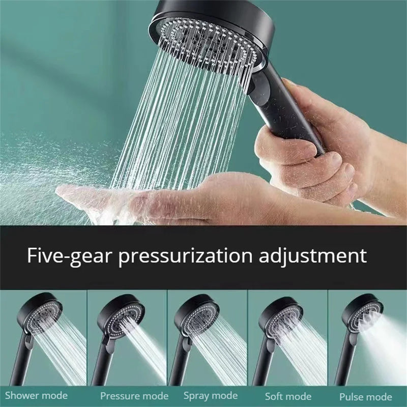 5 Modes Shower Head Adjustable High Pressure Water Saving Shower Head Water Massage Shower Head Hook Bathroom Accessories