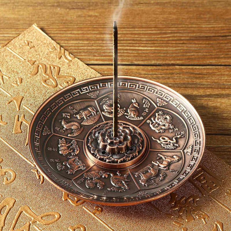 F Retro Incense Holder Metal Dragon and Phoenix Lotus Incense Burners for Incense Sticks Cone Censer Plate Buddhism Home Decor