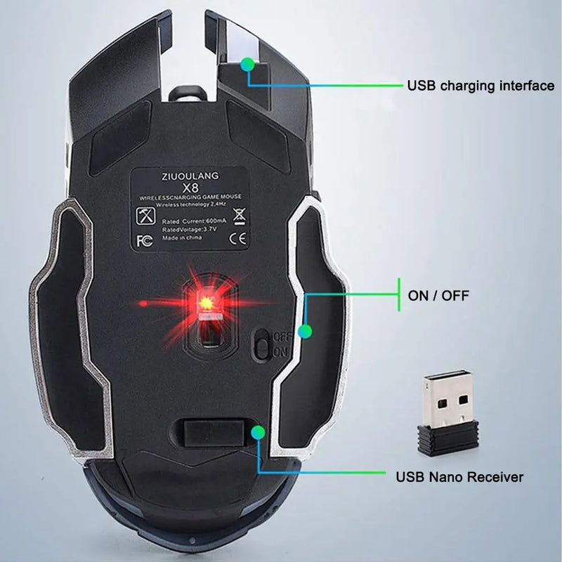 Gaming Mouse Wireless Rechargeable Optical Mice Silent Click DPI Adjustable Nano Receiver Ergonomic for PC Computer Windows Mac